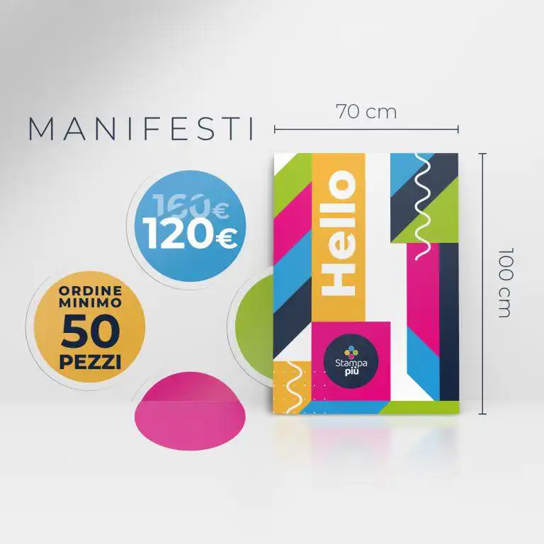 50 manifesti personalizzati 70×100 cm su carta blueback 115 gr, stampa a colori ad alta risoluzione, ideale per affissioni pubblicitarie indoor e outdoor - Offerta speciale